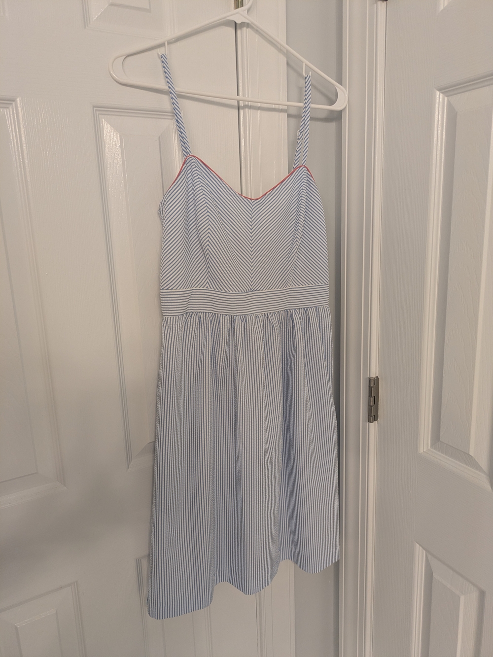 R&K Blue and White Striped Spaghetti Strap Sundress with Pink Trim